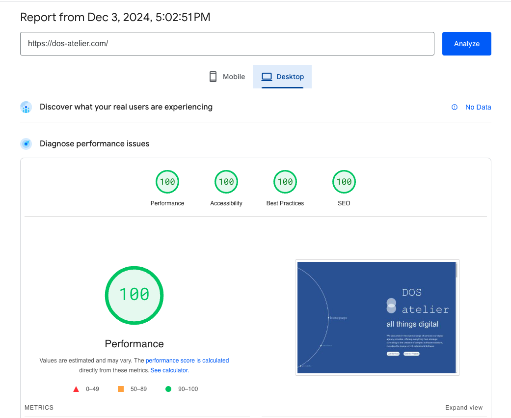 Screenshot of Google PageSpeed Insights